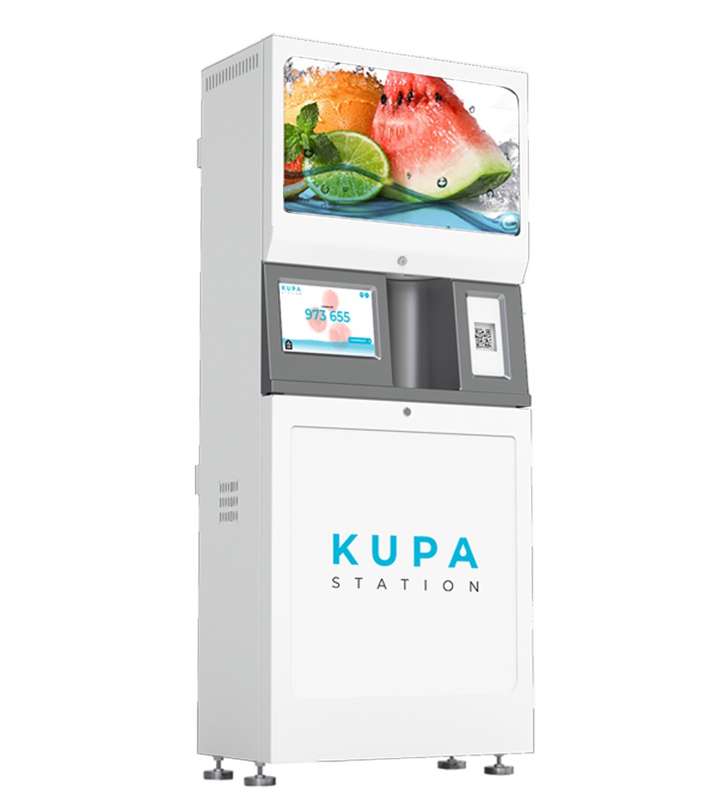 Station KUPA blanche avec écran affichant des fruits frais